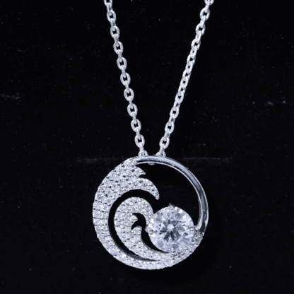 Certified Moissanite Ocean Wave Necklace with Silver Chain