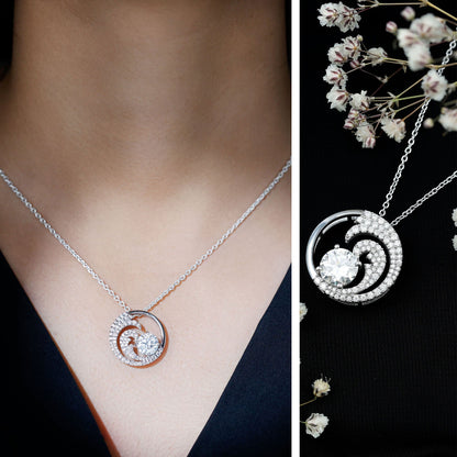 Certified Moissanite Ocean Wave Necklace with Silver Chain