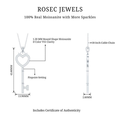 Certified Moissanite Key to My Heart Necklace