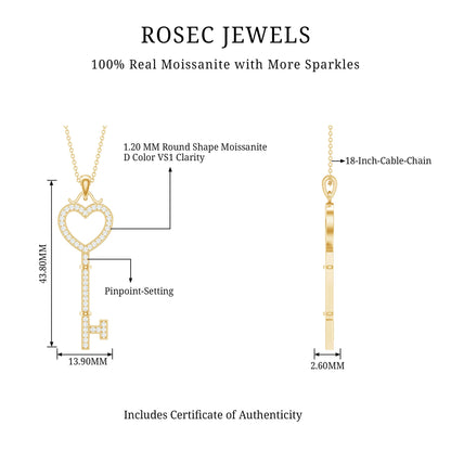 Certified Moissanite Key to My Heart Necklace