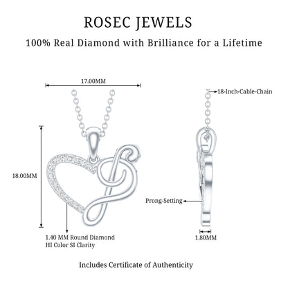 Diamond Heart and Music Note Necklace