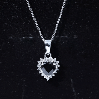 Natural Black Spinel Heart Shape Necklace with Moissanite Halo