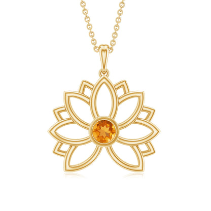 Bezel Set Citrine Lotus Flower Necklace With Chain