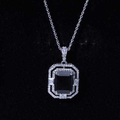 Vintage Inspired 3.4 Carat Emerald Cut Synthetic Black Diamond Pendant Necklace