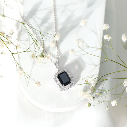 Vintage Inspired 3.4 Carat Emerald Cut Synthetic Black Diamond Pendant Necklace