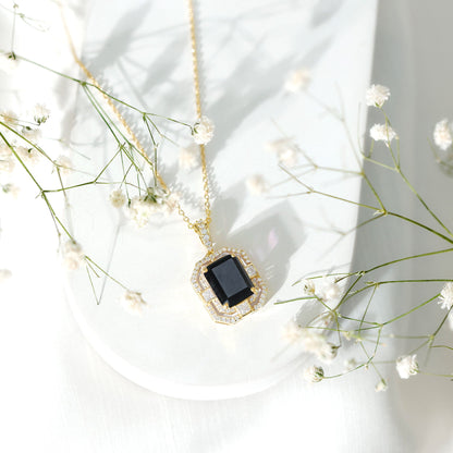 Vintage Inspired 3.4 Carat Emerald Cut Synthetic Black Diamond Pendant Necklace