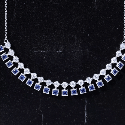 Princess Cut Lab Grown Blue Sapphire Statement Necklace With Certificate