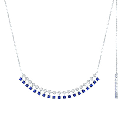 Princess Cut Lab Grown Blue Sapphire Statement Necklace With Certificate