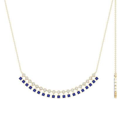 Princess Cut Lab Grown Blue Sapphire Statement Necklace With Certificate