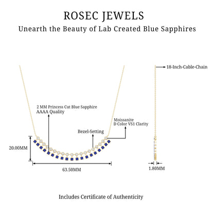 Princess Cut Lab Grown Blue Sapphire Statement Necklace With Certificate