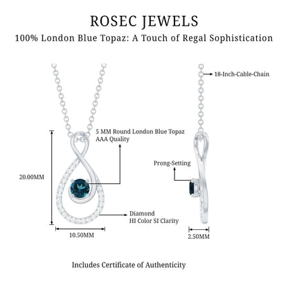 Real London Blue Topaz Infinity Necklace with Diamond