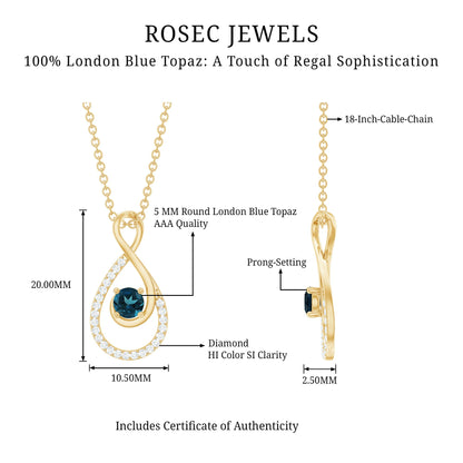 Real London Blue Topaz Infinity Necklace with Diamond