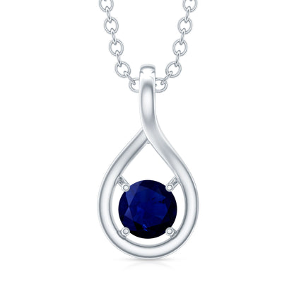Genuine Round Cut Blue Sapphire Teardrop Pendant