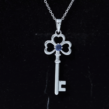 Natural Blue Sapphire Key to My Heart Necklace