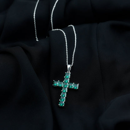 Princess Cut Lab Created Emerald Cross Pendant Necklace