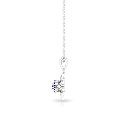 Real Blue Sapphire Flower Pendant Necklace