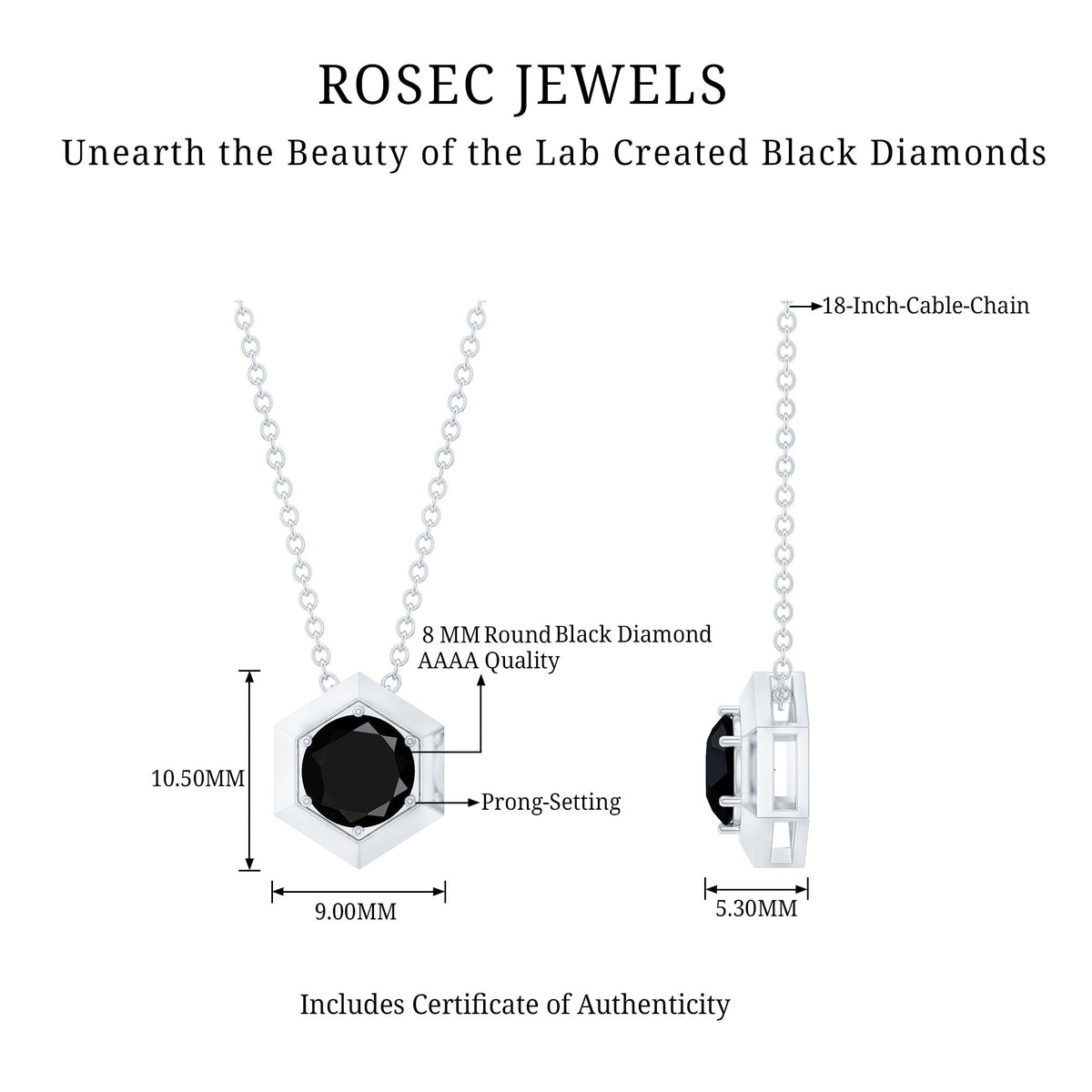 Lab Grown Black Diamond Hexagon Pendant Necklace
