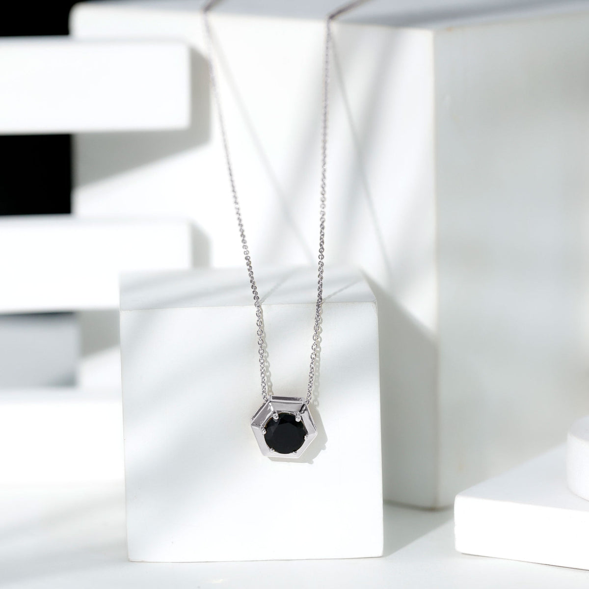Lab Grown Black Diamond Hexagon Pendant Necklace