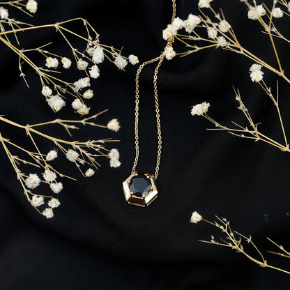 Lab Grown Black Diamond Hexagon Pendant Necklace