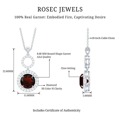 Real Garnet Circle Eternity Necklace with Diamond