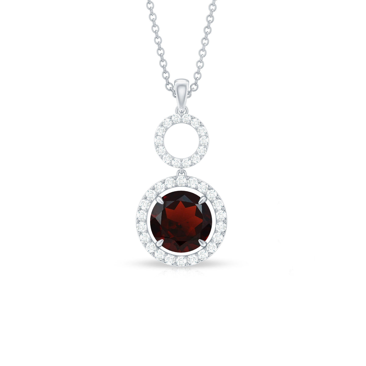 Real Garnet Circle Eternity Necklace with Diamond