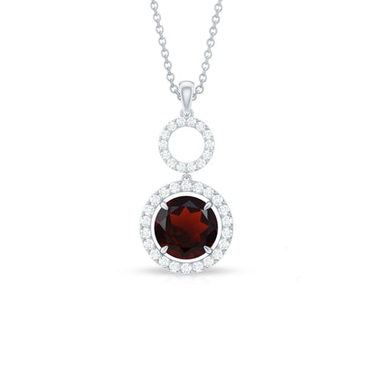 Real Garnet Circle Eternity Necklace with Diamond