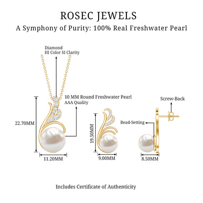 Freshwater Pearl and Diamond Designer Jewelry Set