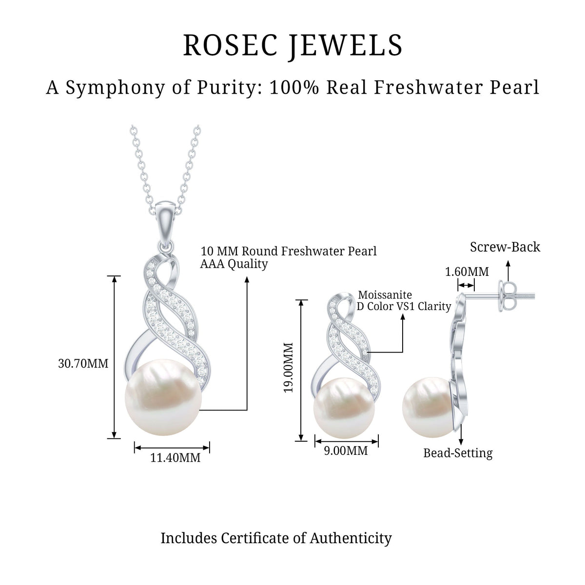 Round Freshwater Pearl and Diamond Bridal Drop Jewelry Set