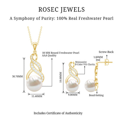 Round Freshwater Pearl and Diamond Bridal Drop Jewelry Set
