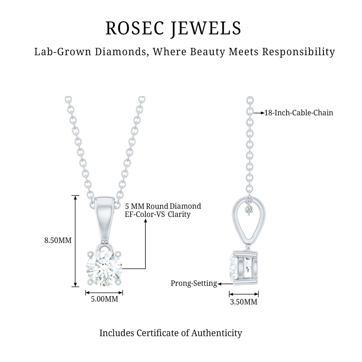 Round 0.4 Carat Brilliant Cut Lab Diamond Solitaire Necklace for Women