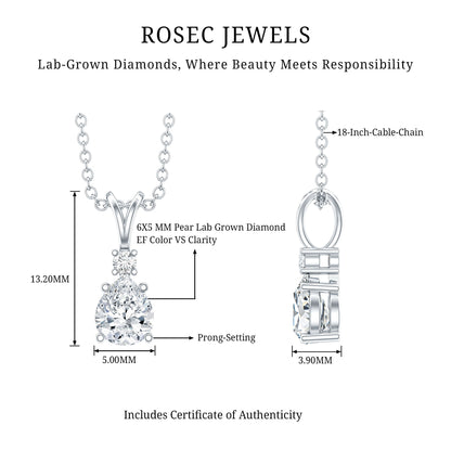 6X5mm Pear Lab Grown Diamond Teardrop Necklace With Silver Chain