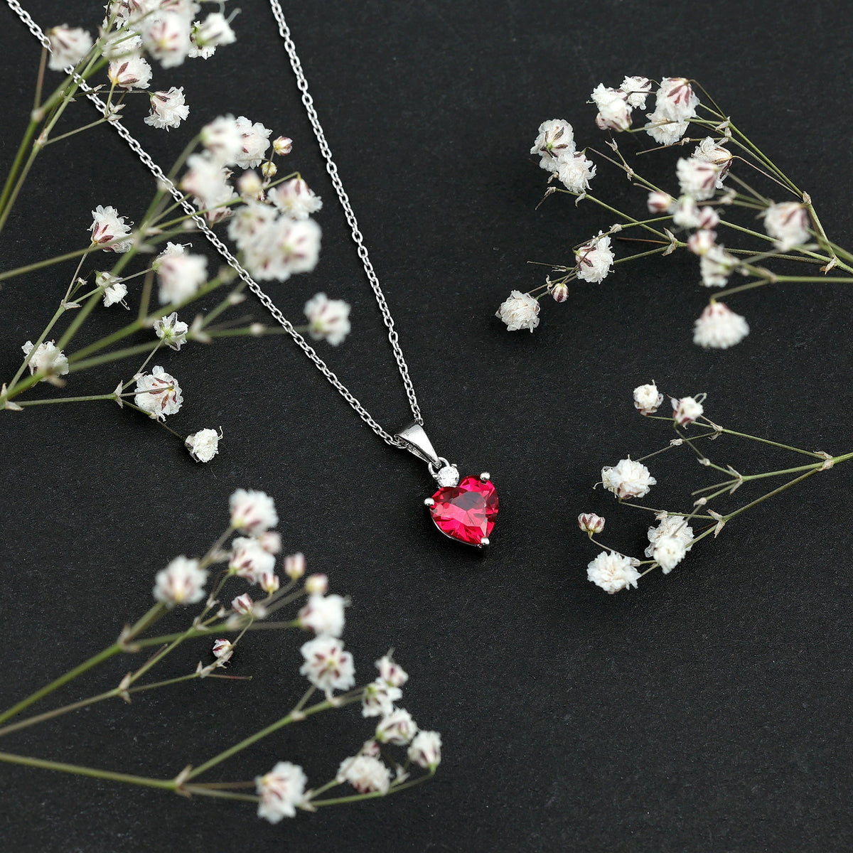 2 CT Lab Grown Ruby Heart Pendant Necklace with Moissanite