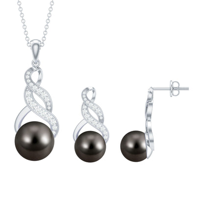 Natural Tahitian Pearl Bridal Infinity Drop Jewelry Set with Moissanite