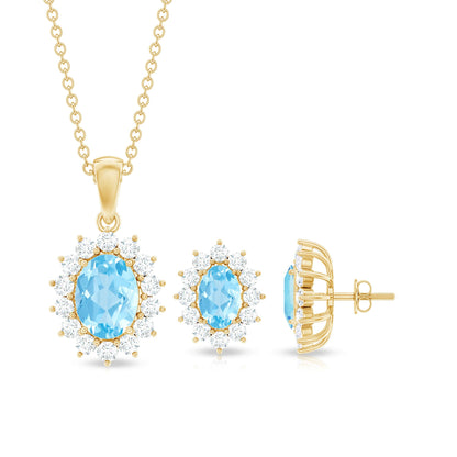 Natural Oval Aquamarine Necklace and Earrings Set with Certificate