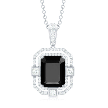 Black Spinel Vintage Inspired Pendant Necklace With Diamond Accent