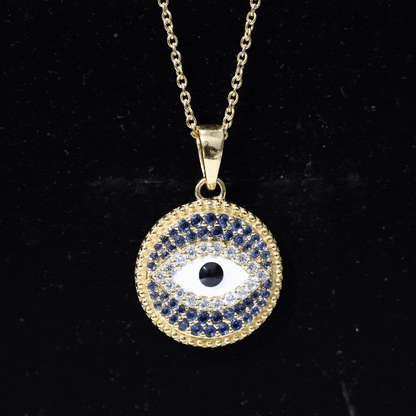 Sterling Silver Evil Eye Necklace with Blue Sapphire and Moissanite