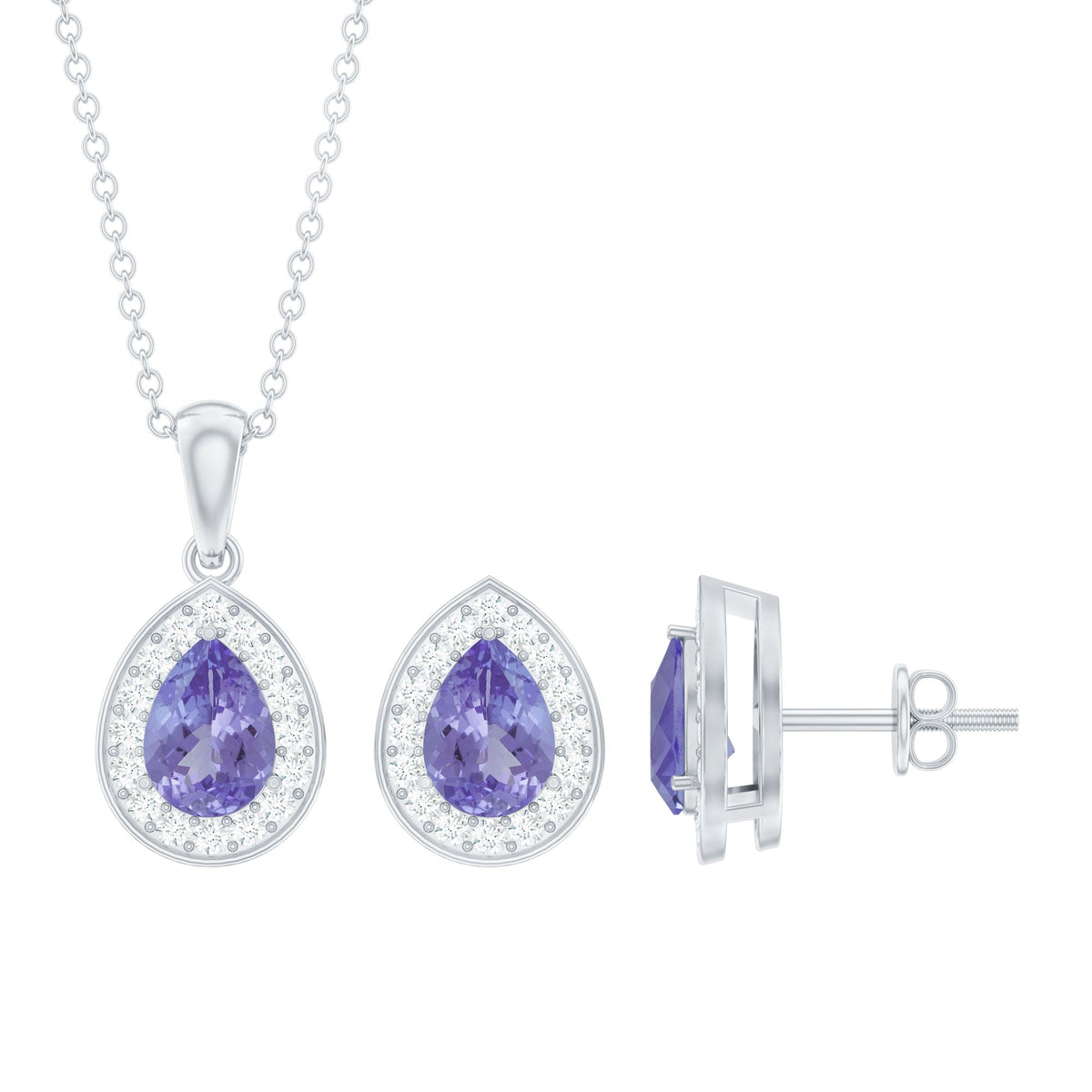 Certified Tanzanite Teardrop Jewelry Set with Moissanite Halo