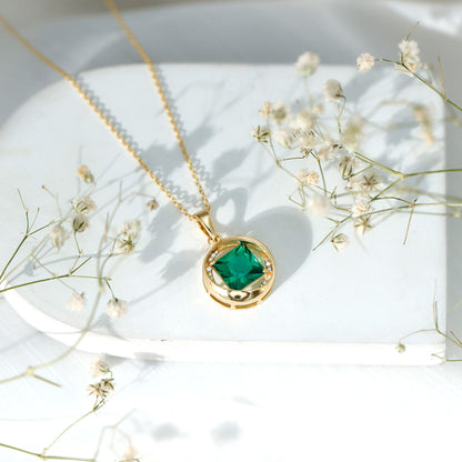 2.4 Carat Lab Created Emerald Princess Cut Pendant with Diamond