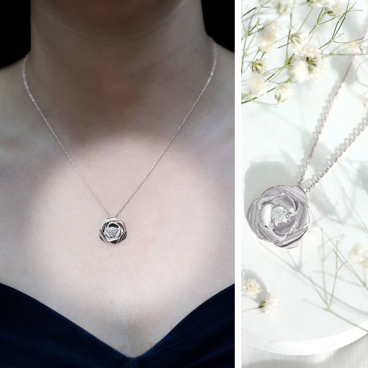 Certified Lab Grown Diamond Rose Pendant Necklace