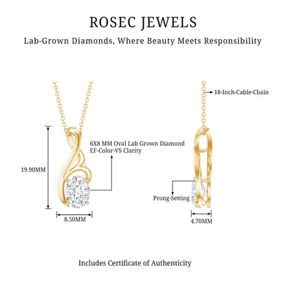 Certified Oval Lab Grown Diamond Solitaire Pendant Necklace