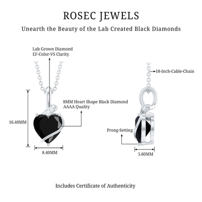 2.4 Carat Heart Lab Grown Black and White Diamond Solitaire Necklace