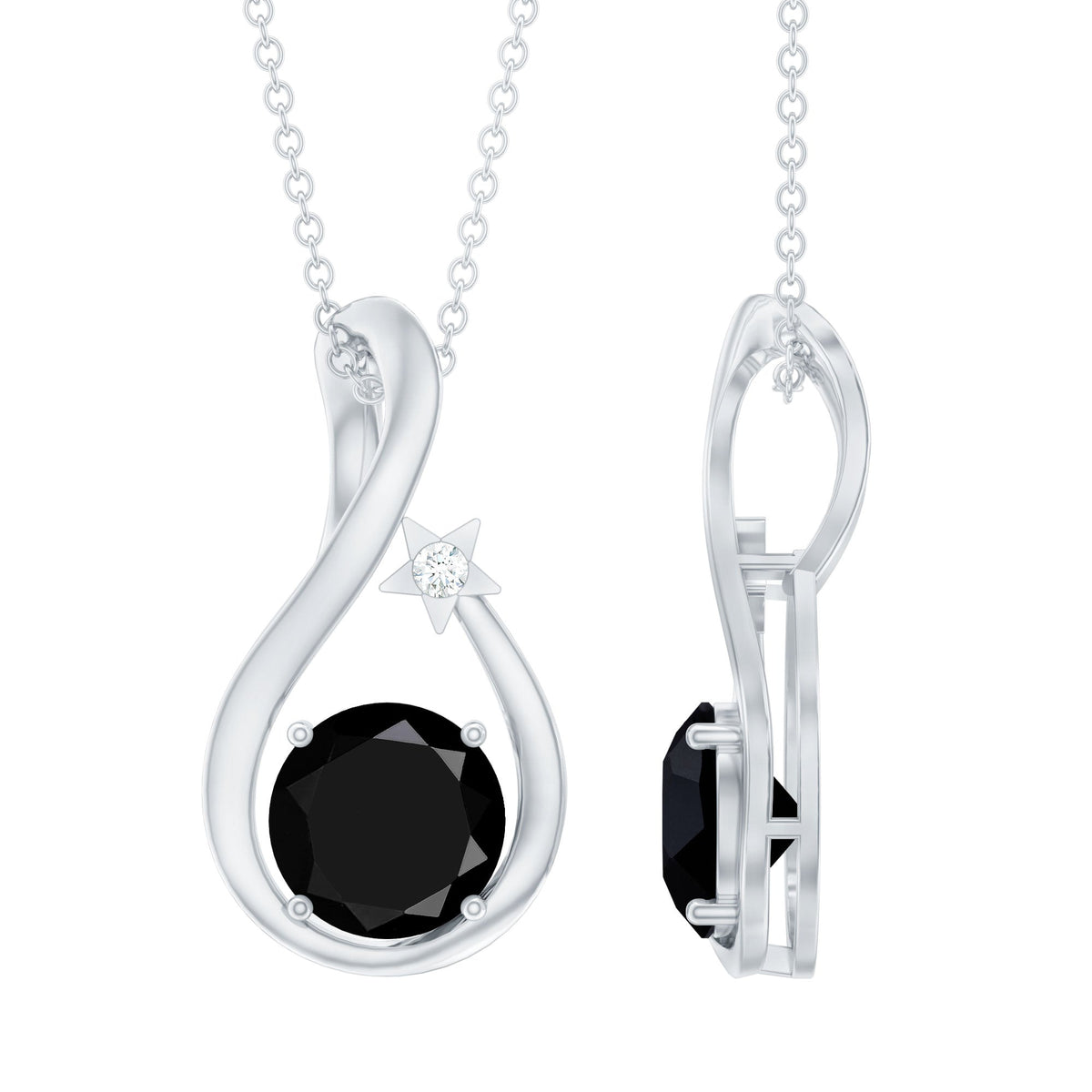 Womens Lab Grown Black and White Diamond Solitaire Star Drop Necklace