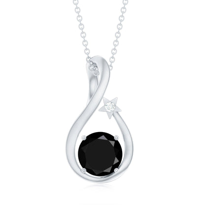 Womens Lab Grown Black and White Diamond Solitaire Star Drop Necklace