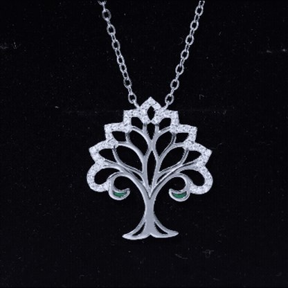 Certified Cubic Zirconia Tree of Life Necklace in Sterling Silver