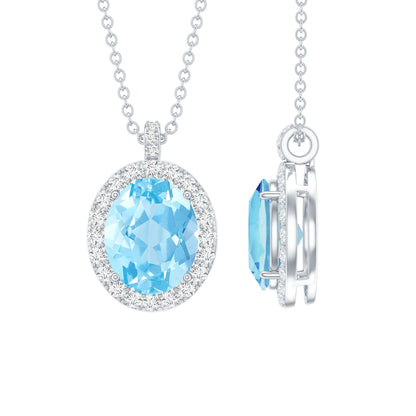 Genuine 2.5 Carat Oval Shaped Aquamarine Statement Necklace With Silver Chain