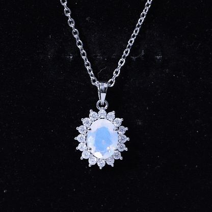 Real 1.9 Carat Ethiopian Opal Halo Necklace With Silver Chain