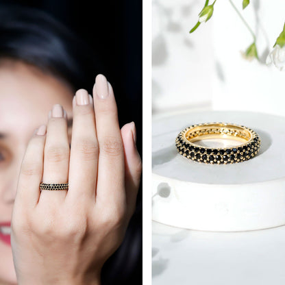 Certified Lab Grown Black Diamond 3 Row Eternity Band Ring
