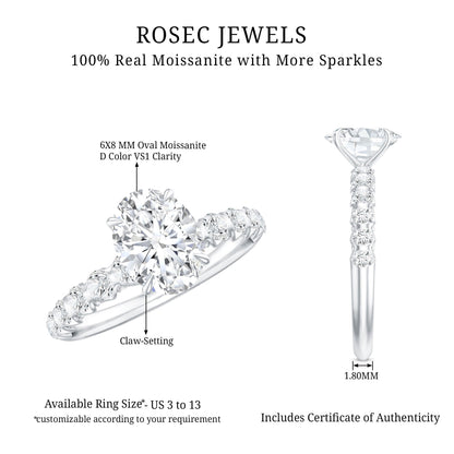 Oval Moissanite Solitaire Engagement Ring with Side Stones