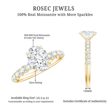 Oval Moissanite Solitaire Engagement Ring with Side Stones