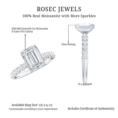 Octagon Moissanite Solitaire Engagement Ring with Side Stones